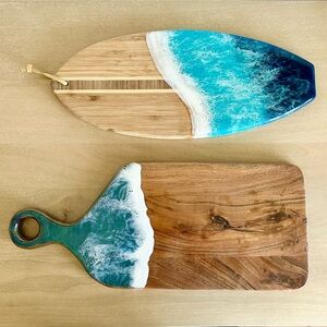 Set of 2 - Handmade Ocean Art Resin Surfboard Cutting Boards or Cheese Boards